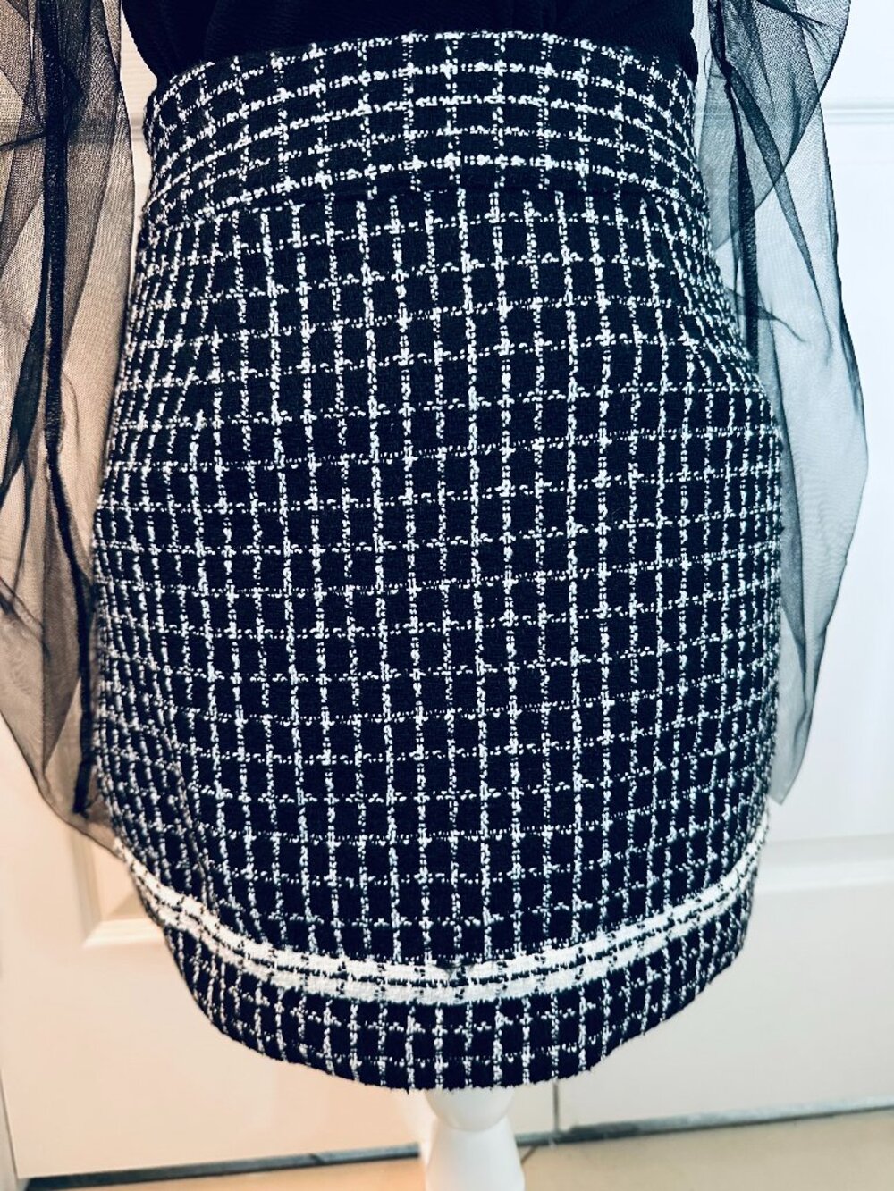 Oak + Fort Black & White A-Line Tweed Mini Skirt - Size Small